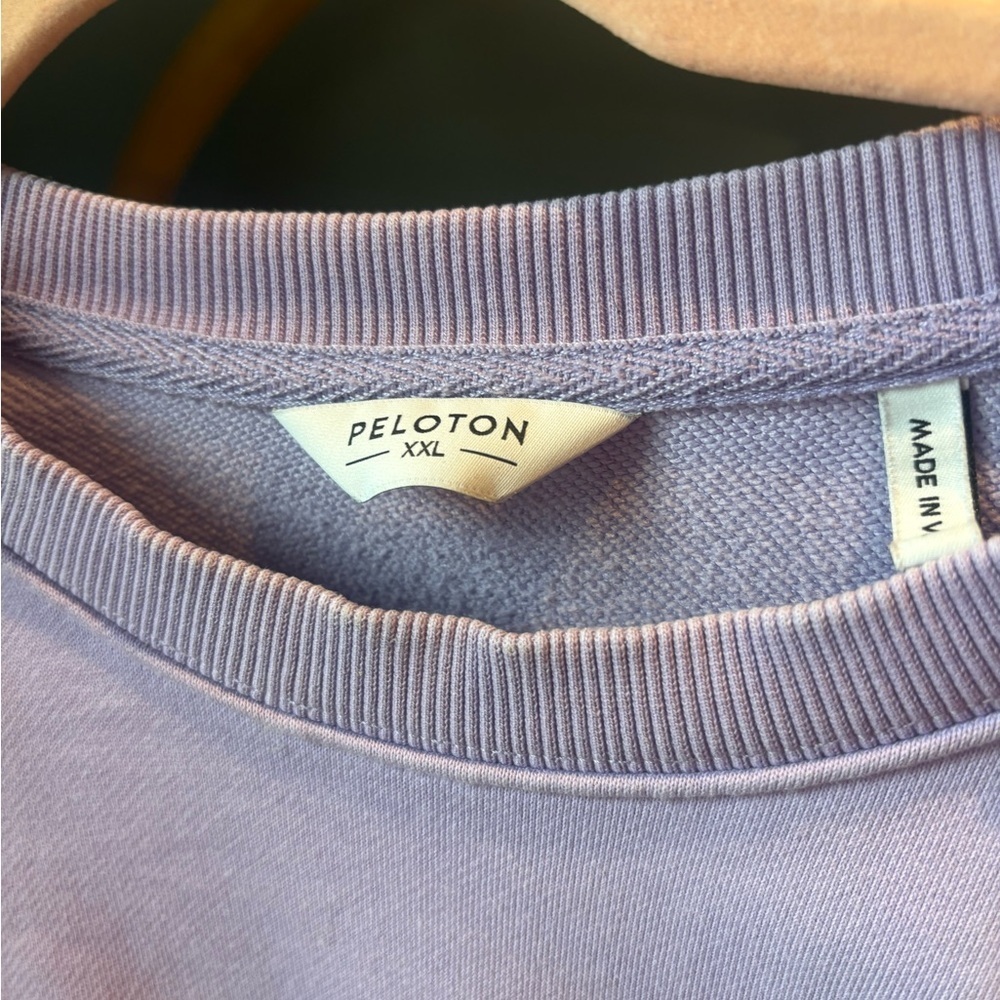 Peloton Women's Light Purple Crew Neck Sweatshirt with Striped Sleeves - Picture 3 of 6